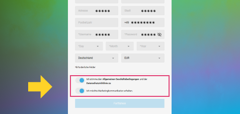 Schritt sieben zur Registrierung bei Evolve Casino